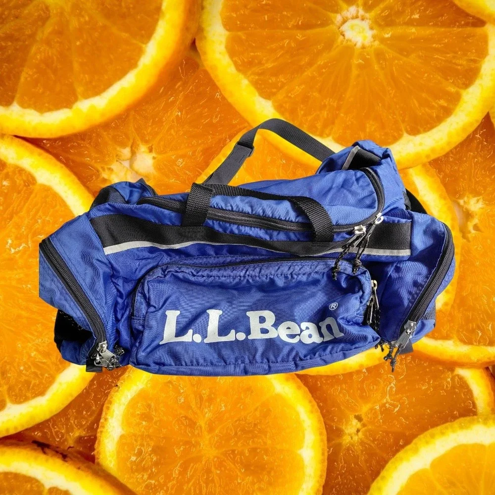 LL Bean Adventure Duffle Bag Royal Blue Nylon Travel Gym Sport Reflective 22in